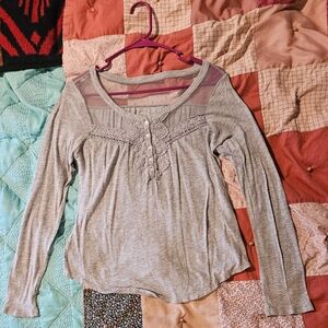 SO Gray Smocked Buttoned Blouse